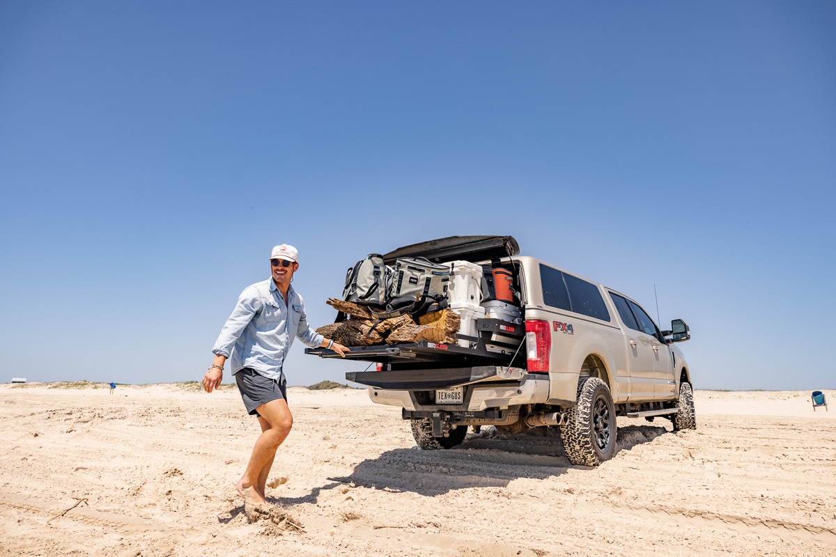 Overlanding truck at the beach