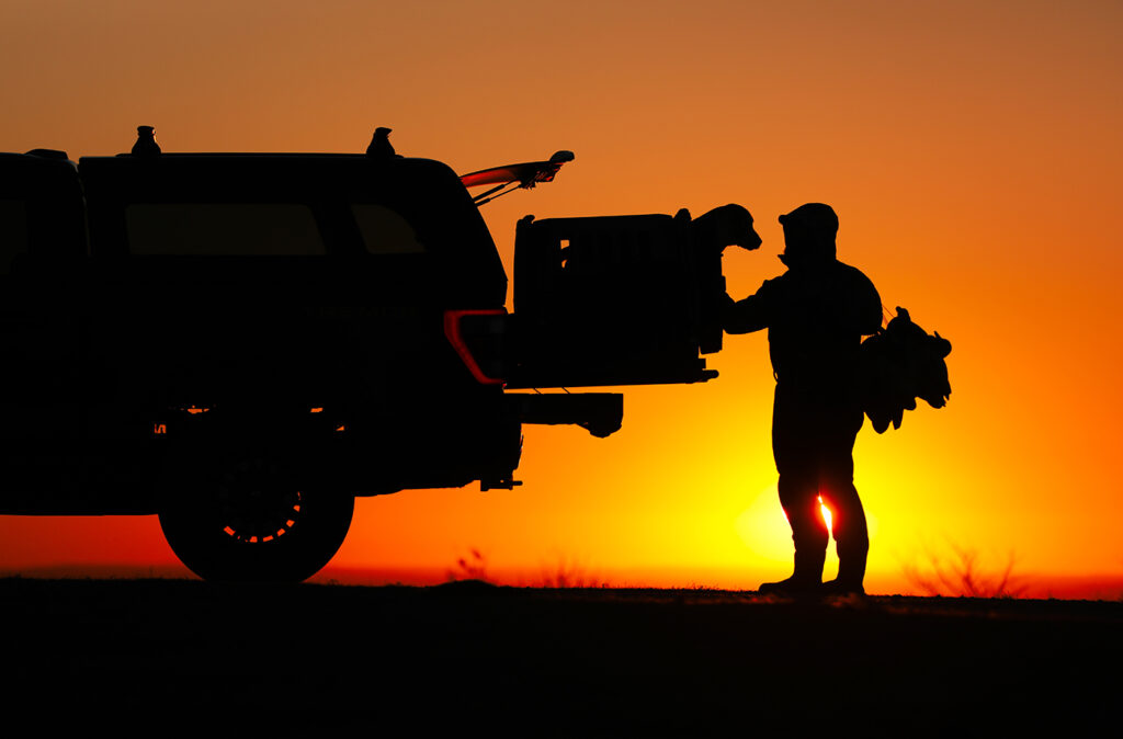 Diesel truck overlanding gear inlcuded the high quality Gunner Kennel dog crate for overlanding