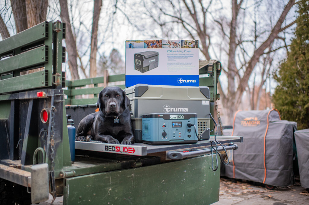 Truma Cooler C30 overlanding fridge on a bedslide for diesel truck gear
