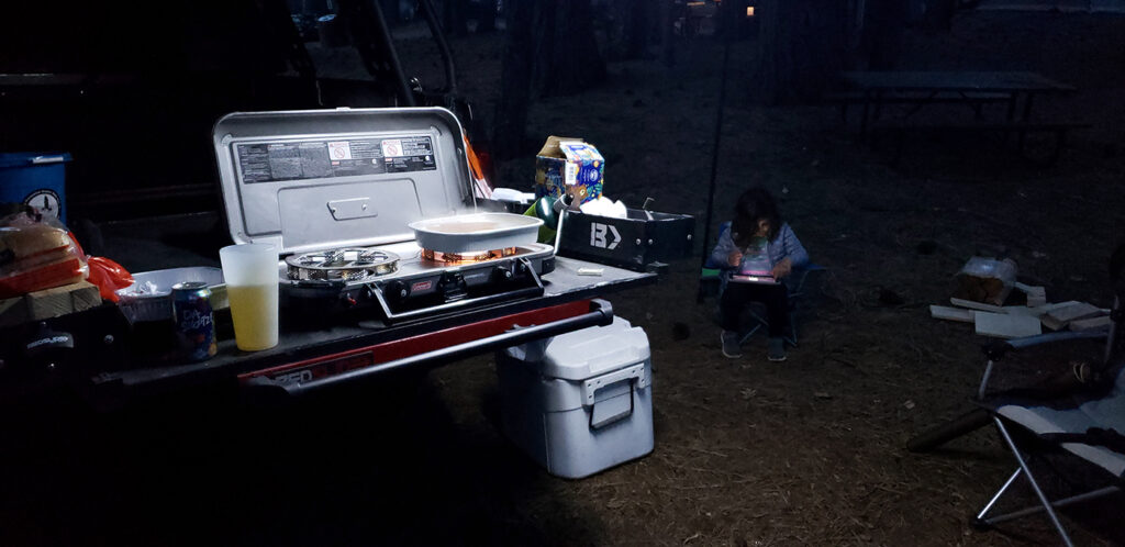 Late night camp cooking with BEDSLIDE